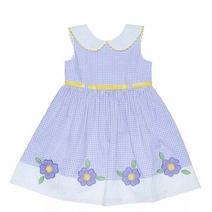 Blueberi Boulevard Lavender Gingham Dress with Yellow Trim